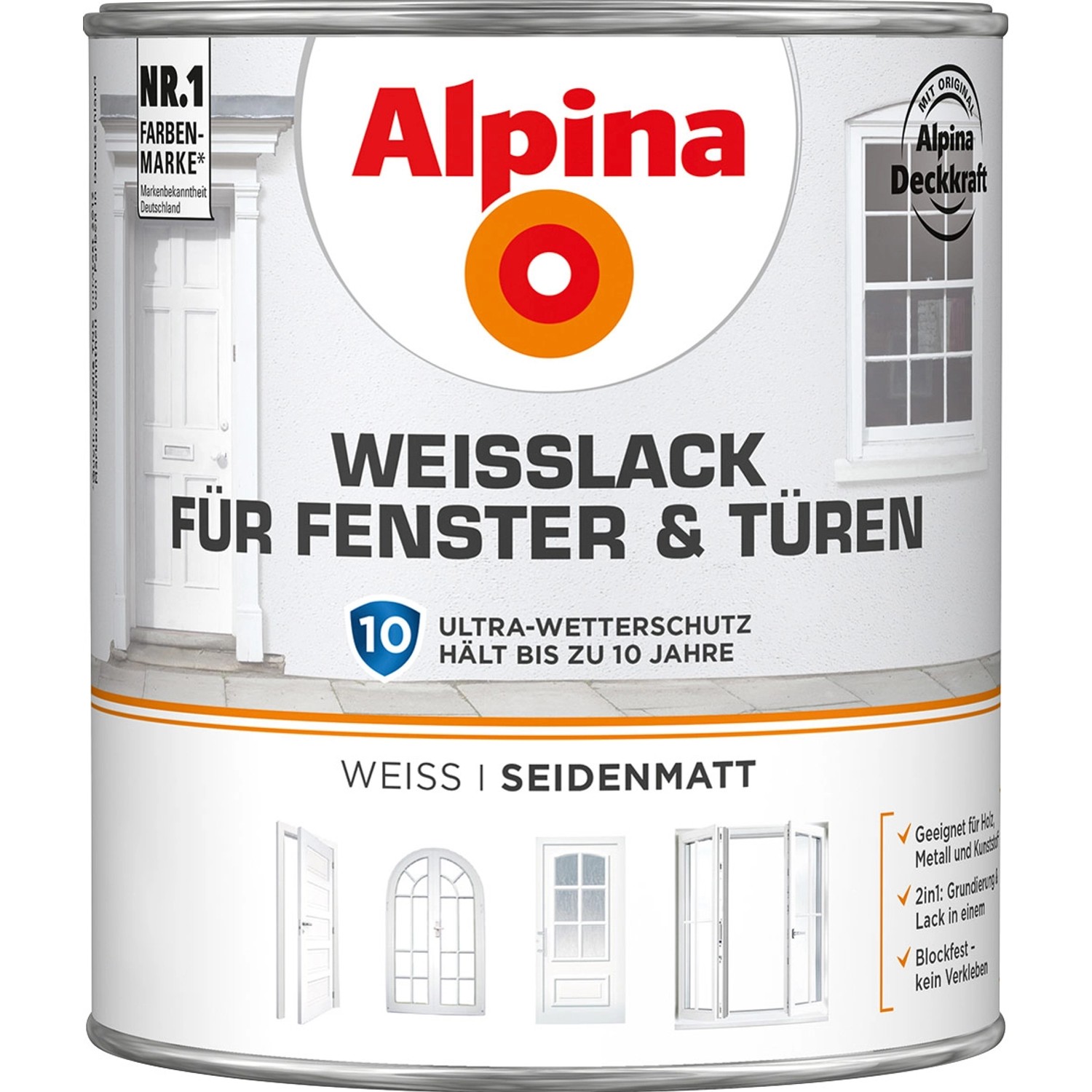 Alpina Weißlack für Fenster & Türen seidenmatt 2 Liter