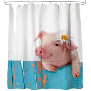 Sanilo Duschvorhang mit Schwein-Motiv, 180x200 cm, inklusive Ringen.