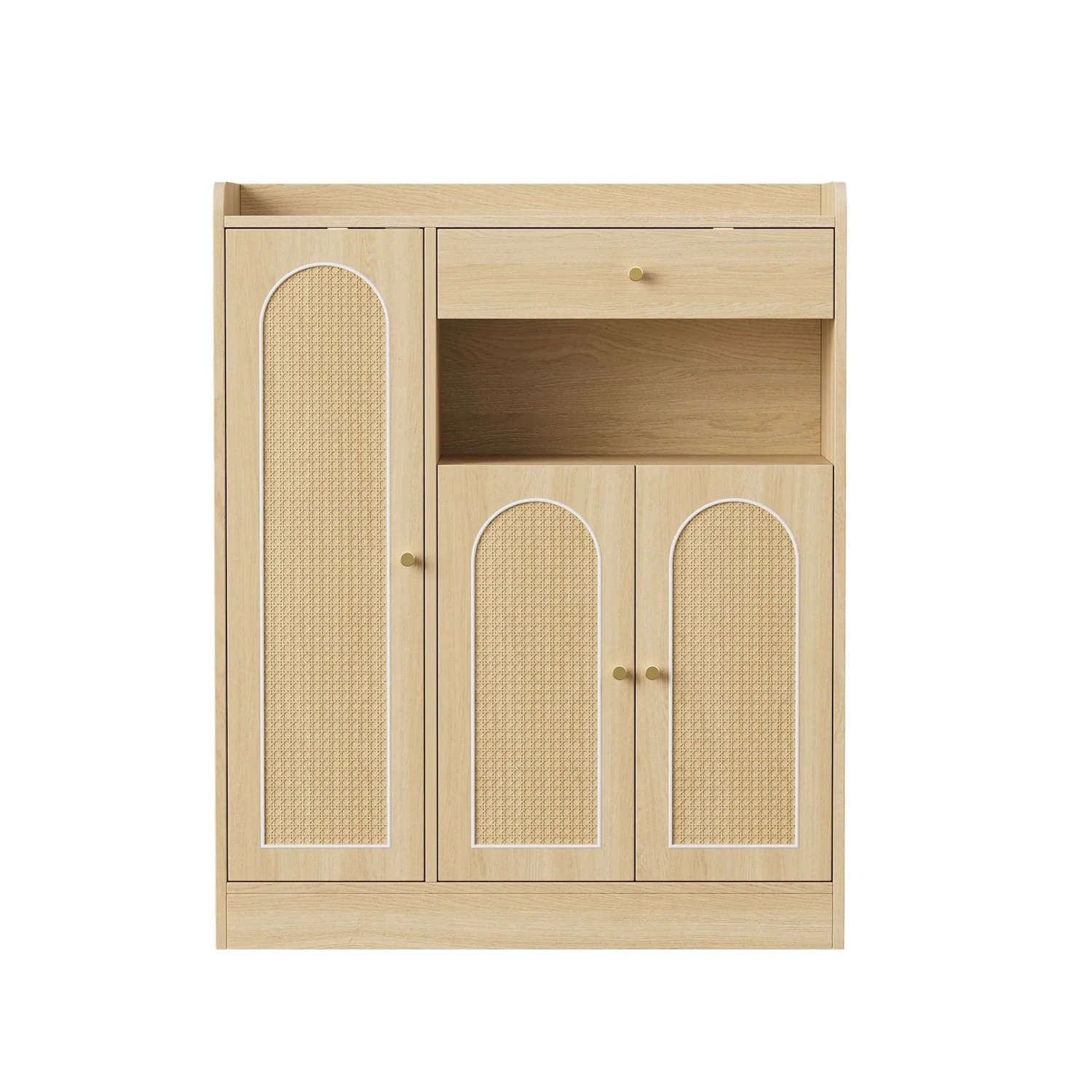 Merax Rattan Schuhschrank 90x35x110 cm Natur 3 Türen
