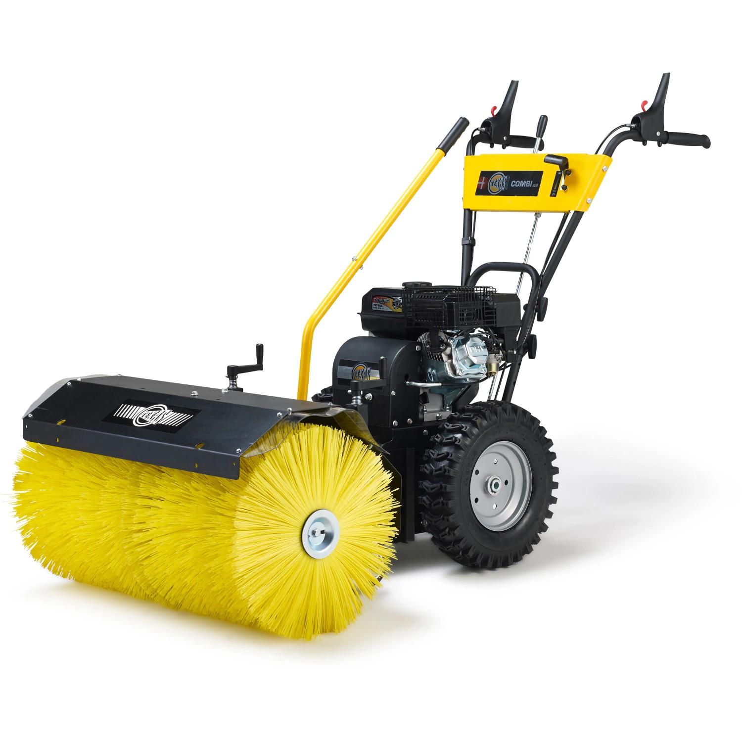 Texas Combigerät 800 TG mit gelber Bürste (80cm) zum Kehren von Laub und Schnee.