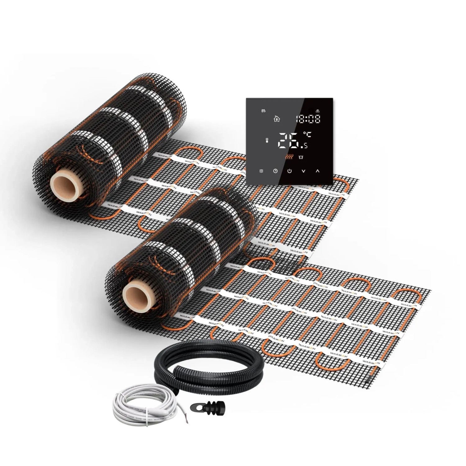 WARMON Fußbodenheizung Elektrisch 2x Matten LIGHT 100 W/m² 8+6 m² inkl. TS 300 Thermostat Schwarz