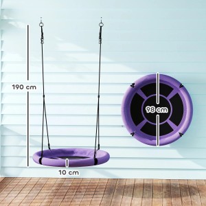 AIYAPLAY Kinderschaukel, lila/schwarz, mit Netzstoff. Durchmesser 98 cm, Höhe 190 cm.