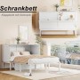 Weißes Merax Schrankbett 140x200cm, als Wandbett hochgeklappt und als Bett ausgeklappt. Platzsparendes Klappbett mit Lattenrost.