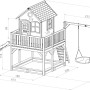 Axi Liam Spielhaus mit Nestschaukel, Rutsche, Sandkasten, braun-weiß. Abmessungen und Details.