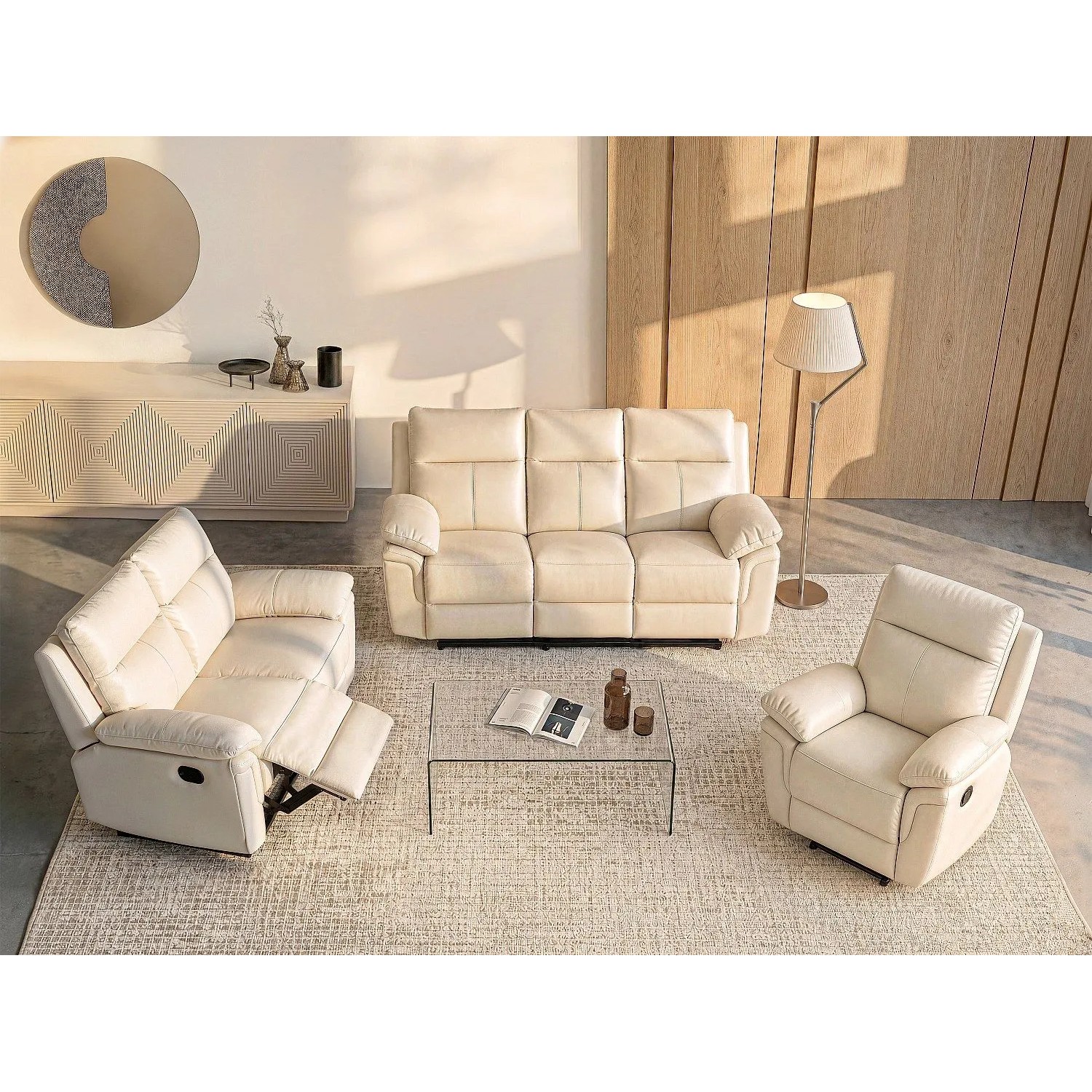 Vente-unique Couchgarnitur Mit Sessel Pakita Elfenbeinfarben 153 cm  208 cm  98 cm