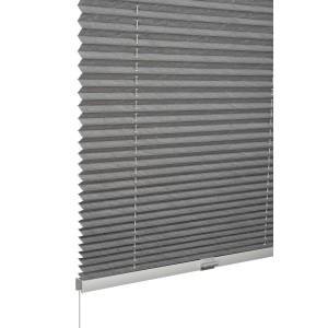 Graues Schöner Wohnen Plissee Milla, 50x130 cm, mit Crush-Stoff und Bedienschienen.