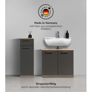 mokebo Badmöbel-Set „Der Steuermann“ in Eiche-Schwarz, 2-teilig mit Waschbecken und Unterschrank.