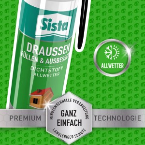 Sista Dichtstoff Draußen, transparenter Spender (100ml) zum Füllen und Ausbessern von Rissen.