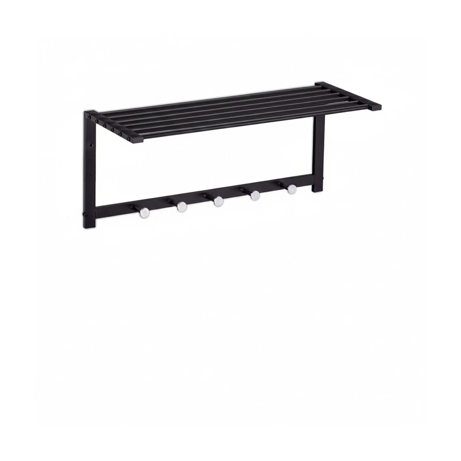Relaxdays Wandgarderobe mit Ablage Stahl Schwarz Silber 5 Haken 28 cm x 65 cm x 25 cm 1,3 kg