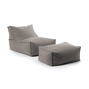 Mokebo Outdoor Sitzsack Sundowner mit Hocker, steingrau. Bequeme Gartenliege für Balkon und Terrasse.