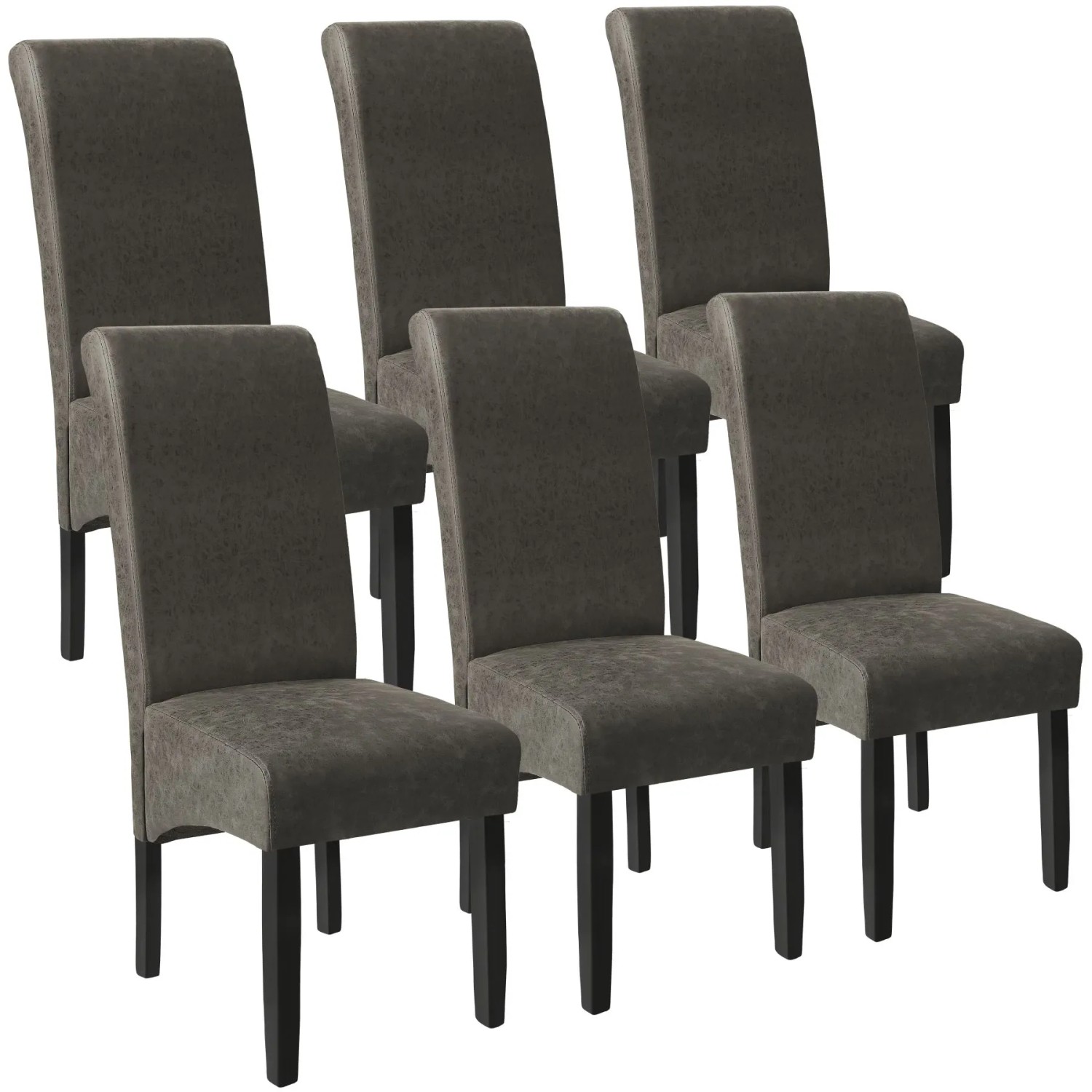 Tectake Esszimmerstuhl  Gepolstert Mit Kunstlederbezug Hohe Rückenlehne 6Er Set 45 x 44 x 106 cm Grau Marmoriert