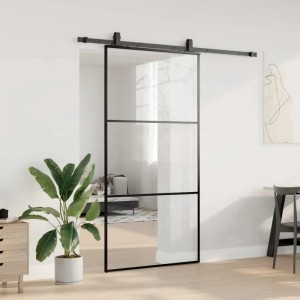 vidaXL Schiebetür mit Beschlag Schwarz 102x205 cm ESG-Glas 3375843