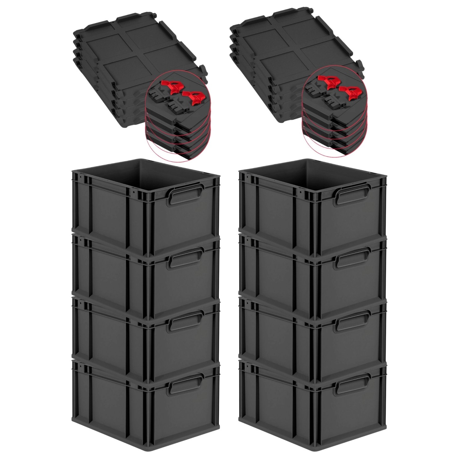 PROREGAL SuperSparSet 8x Eurobox Nextgen Grip Mit Scharnierdeckel Und Roten günstig online kaufen