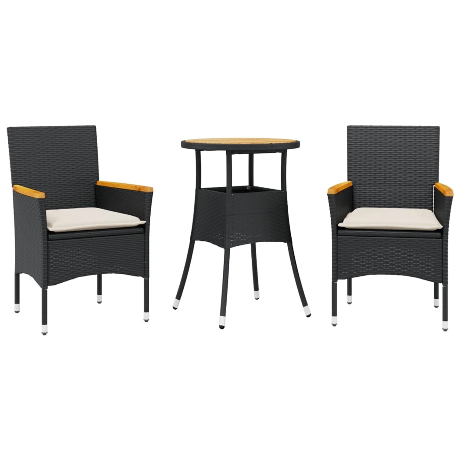 vidaXL 3-Tlg Garten-Essgruppe mit Kissen Schwarz Poly Rattan Akazie 3278717
