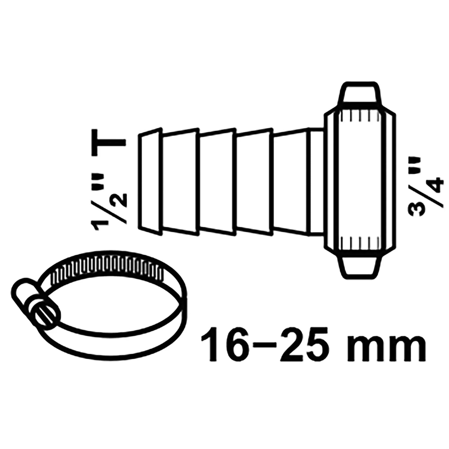 Kirchhoff Schlauchverschraubung 3/4M x 1/2T mit Klemme, Chrom, für Schlauchverbinder.
