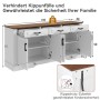 Weißes Merax Sideboard mit brauner Platte, 3D-Streifen Türen, 3 Schubladen, 4 Türen und Kippschutz. Maße: 160x40x75 cm.