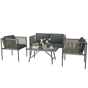 Outsunny Rattan Gartenmöbel-Set Stahl  PE-Rattan 116L x 65B x 68H cm Grau