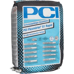 Sack PCI Flexmörtel S1 rapid Fliesenkleber, 25 kg, flexibel und schnell erhärtend.