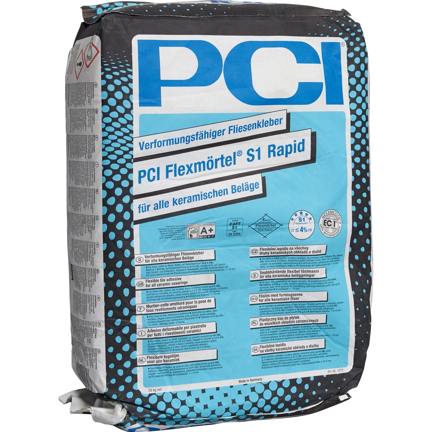 Sack PCI Flexmörtel S1 rapid Fliesenkleber, 25 kg, flexibel und schnell erhärtend.