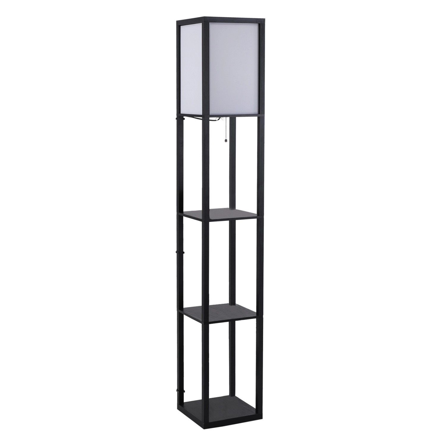 HOMCOM Stehleuchte mit Regalen E27 Holz Schwarz 26 x 26 x 160 cm Ohne Glühb günstig online kaufen