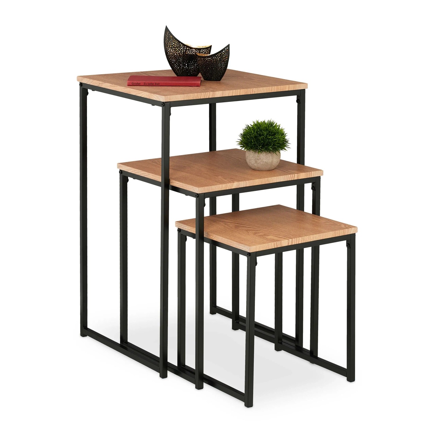 Relaxdays Beistelltisch 3er Set Eisen MDF PVC Bunt Stapelbar 76 cm x 46 cm x 46 cm 3,8 kg