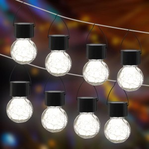 8 Marelida LED Solar Hängeleuchten in Bruchglas-Optik. Runde Kugelleuchten mit warmweißem Licht für Garten & Balkon.