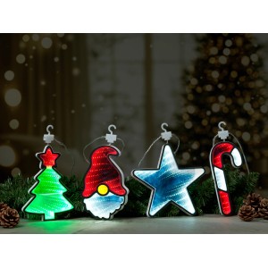 LED-Spiegellicht-Lichterkette mit Baum, Wichtel, Stern und Zuckerstange, mehrfarbig.