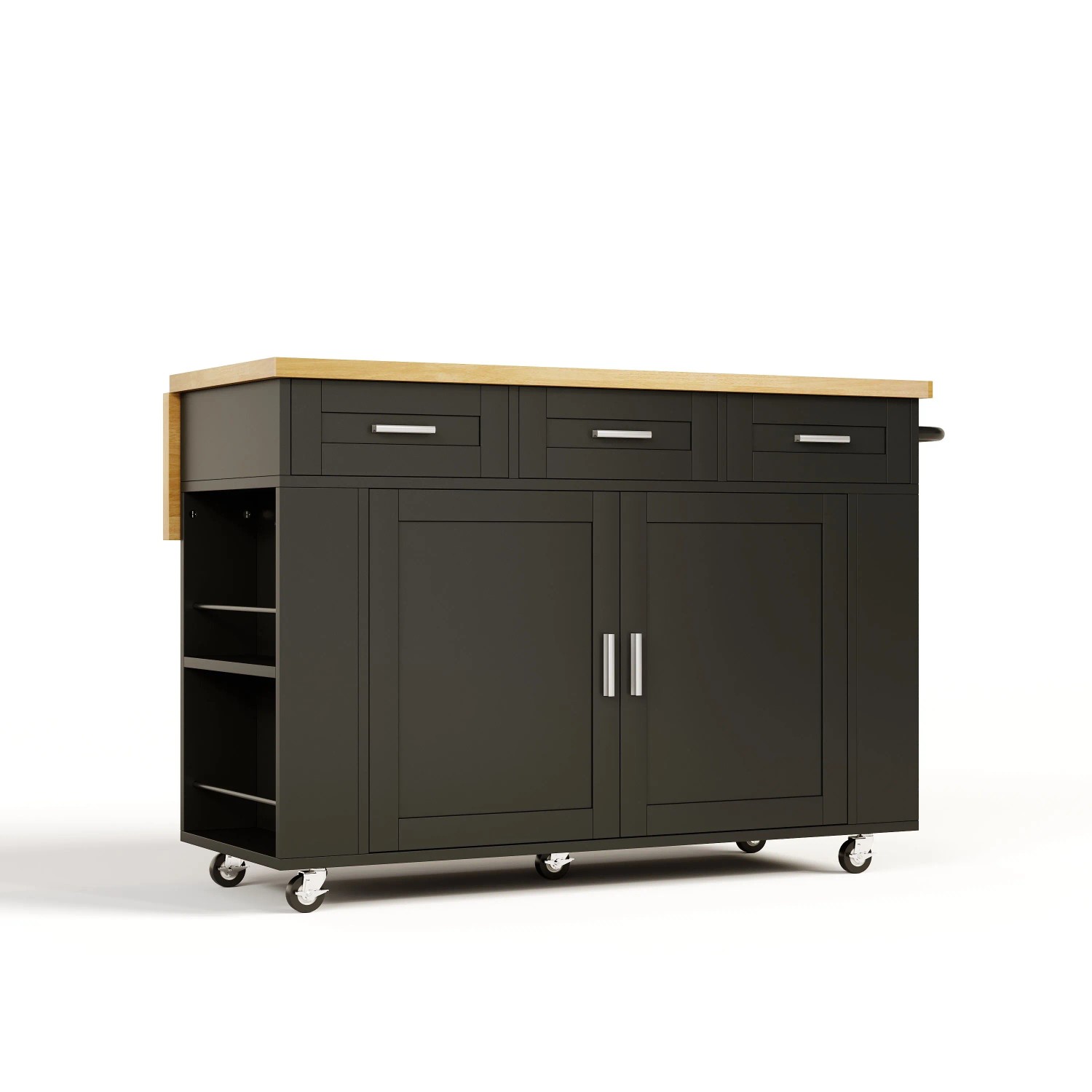 Merax Mobile Kücheninsel mit Klappplatte  Müllschrank  Stauraum  Steckdose  Rollen 120x45x84cm