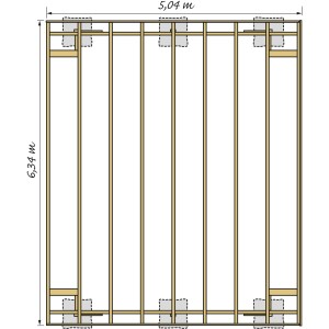 Draufsicht Kiehn-Holz Doppelcarport KH 310 (634x504 cm) mit Maßangaben, Holzkonstruktion.