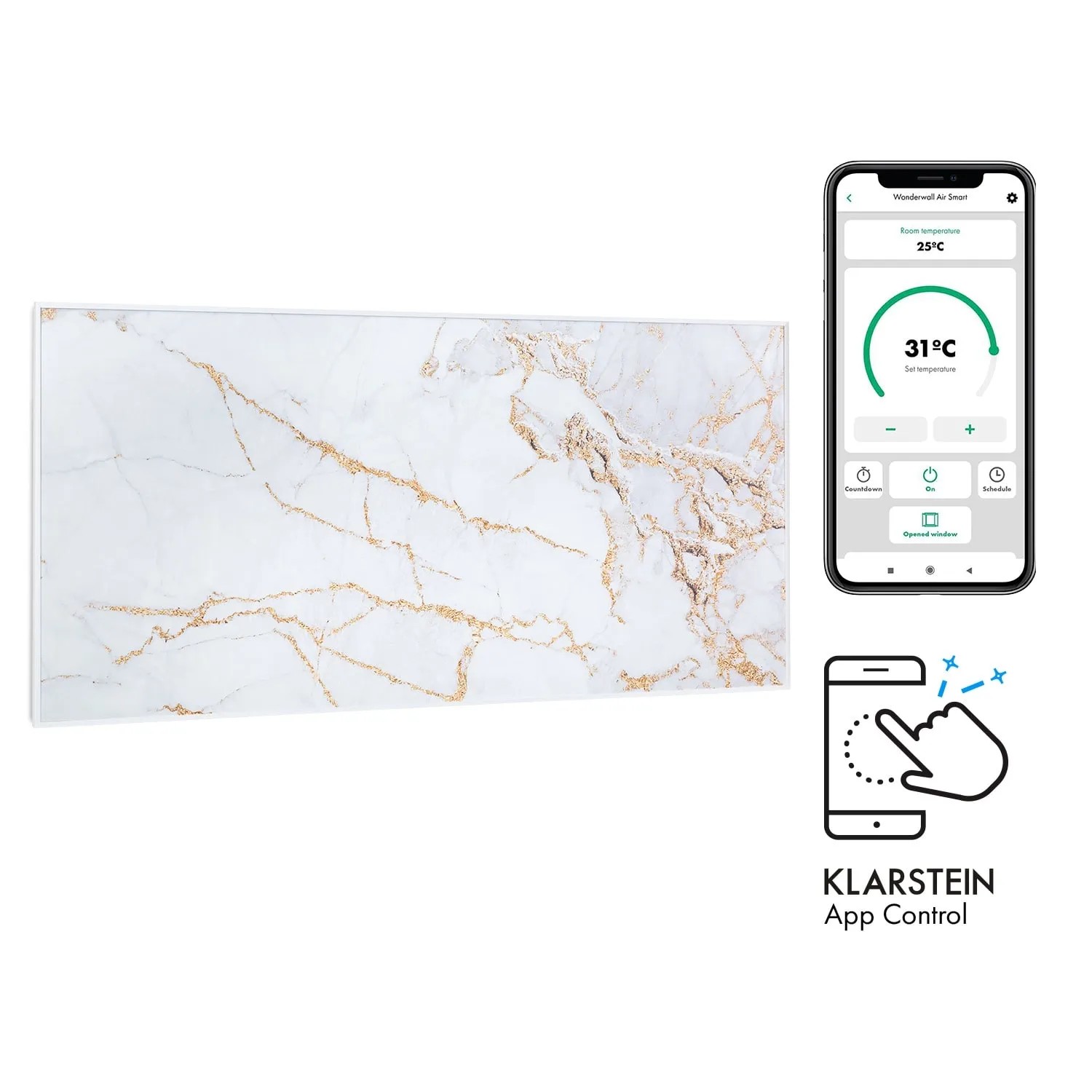 Klarstein Wonderwall Air Art Smart Infrarotheizung 120x60 cm 700 W Wandinstallation App-Steuerung Motiv Marmor Weiß