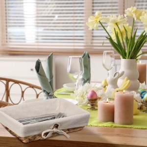 Relaxdays Brotkorb 3er Set Stroh Natur/Creme mit Stoffeinsatz
