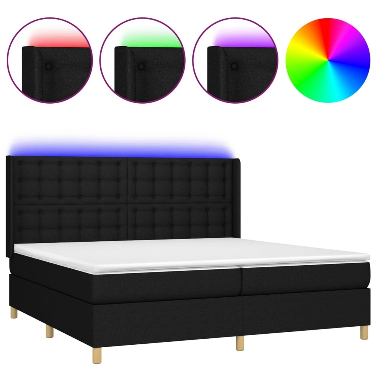 vidaXL Boxspringbett mit Matratze & LED Schwarz 200x200 cm Stoff 3139223 günstig online kaufen