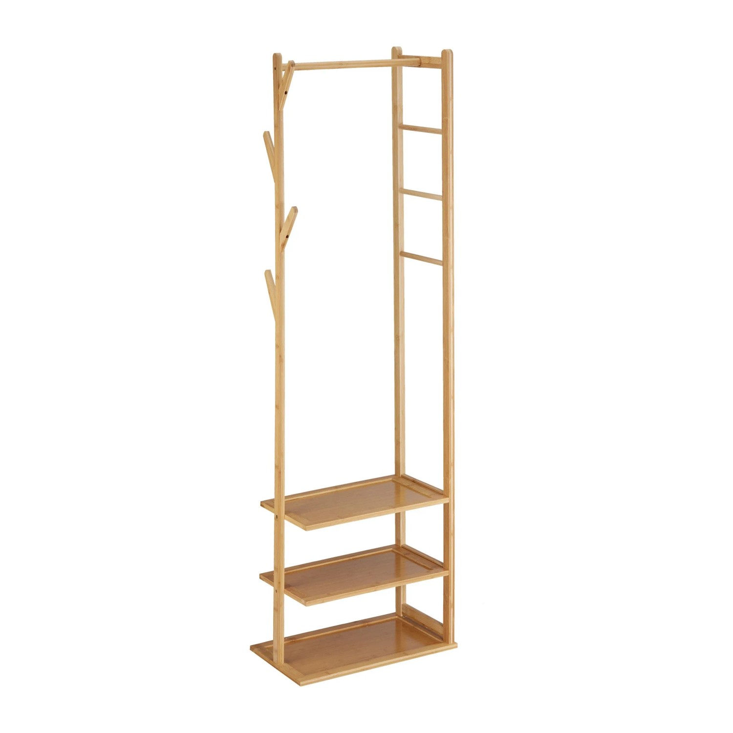 Relaxdays Kleiderständer Bambus Natur mit 3 Ablagen 164 cm x 49 cm x 28 cm 4,3 kg