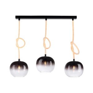 Paul Neuhaus Luma LED-Pendelleuchte, 3-flammig, schwarz mit Rauchglas und Seil-Design.