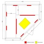 Skizze der Dewello Infrarotkabine Haley 160x160 mit Vollspektrum- und Karbonstrahlern.