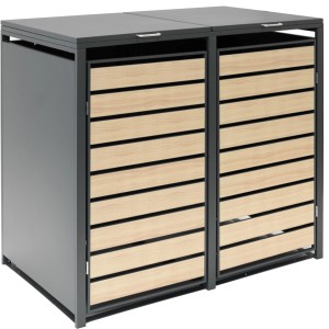 Westmann Mülltonnenbox für 2 Tonnen (je 240 l) in Holzoptik, anthrazitfarbenes Gestell.