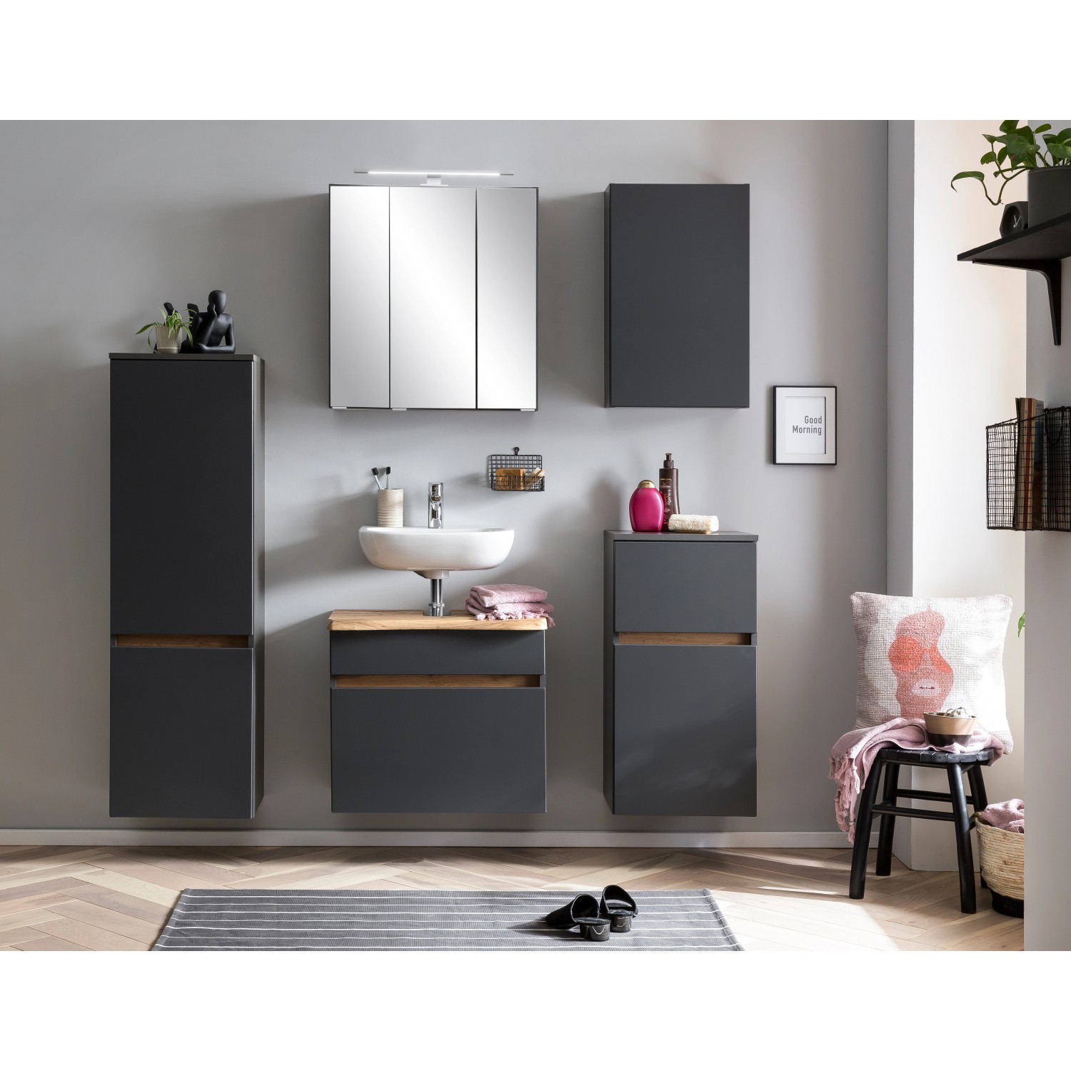 Held Möbel Unterbecken-Set Trient 60 cm x 200 cm x 35 cm Grau-Eiche