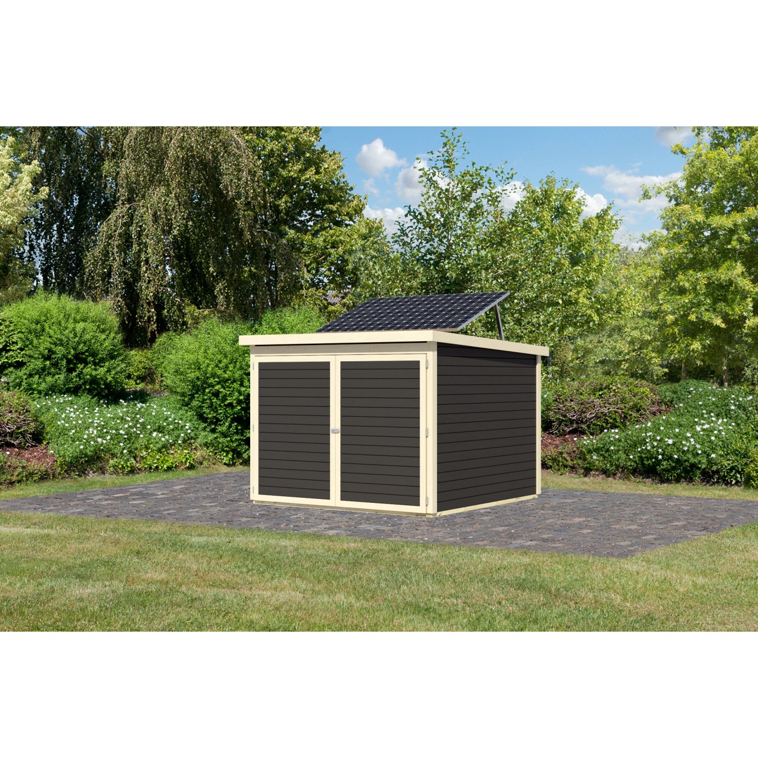 Karibu Fahrradgarage 4 m. Solarkit Terragrau 167 x 209 x 212 cm