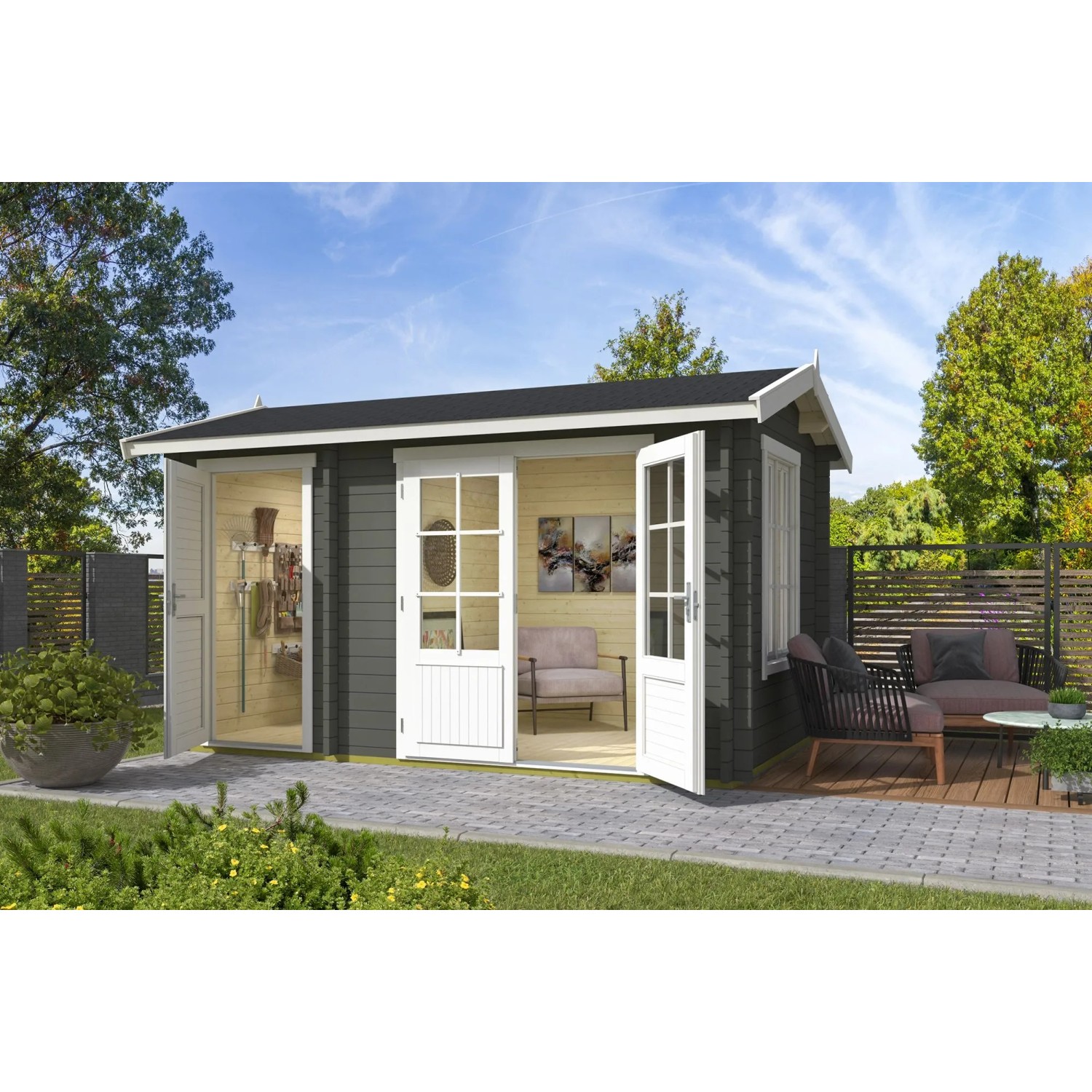 Lasita Gartenhaus Wrexham 1 Grau-Grün 390 cm x 240 cm