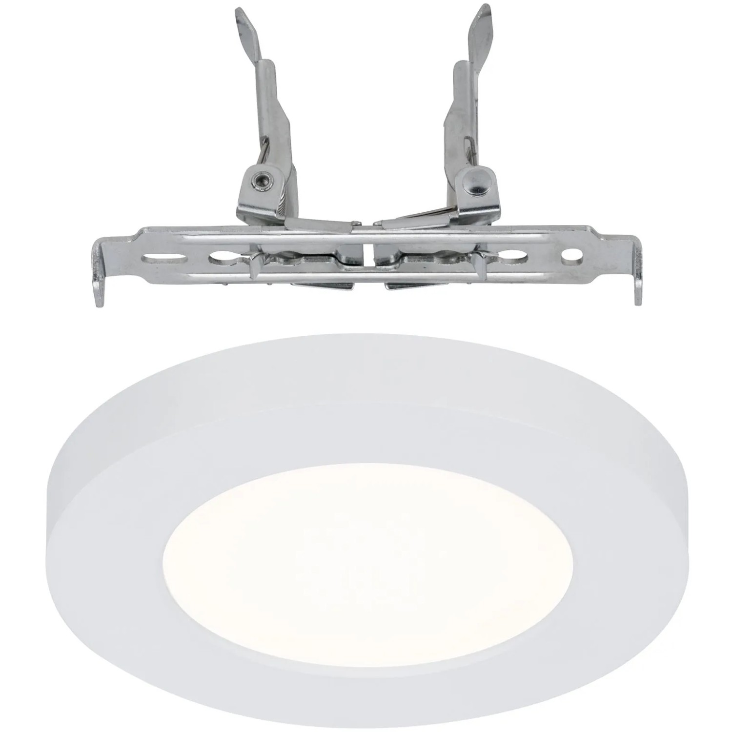 Rundes, weißes Paulmann LED-Einbaupanel Cover-it 6W mit Montagehalterung.