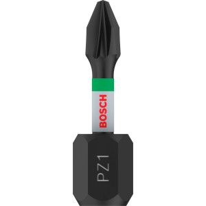 Robustes Bosch Impact Control Schrauberbit PZ1 in Schwarz mit grüner Markierung und Logo für Bitsets.