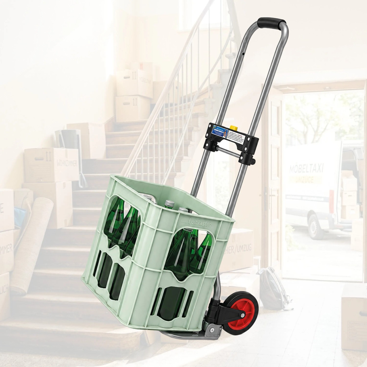 TRUTZHOLM Sackkarre klappbar, höhenverstellbar, 60 kg Traglast, mit Kiste für Transport & Umzug.