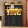 Merax Sideboard 150x120 cm LED Steckdose Weinregal 4 Schubladen Bar_4