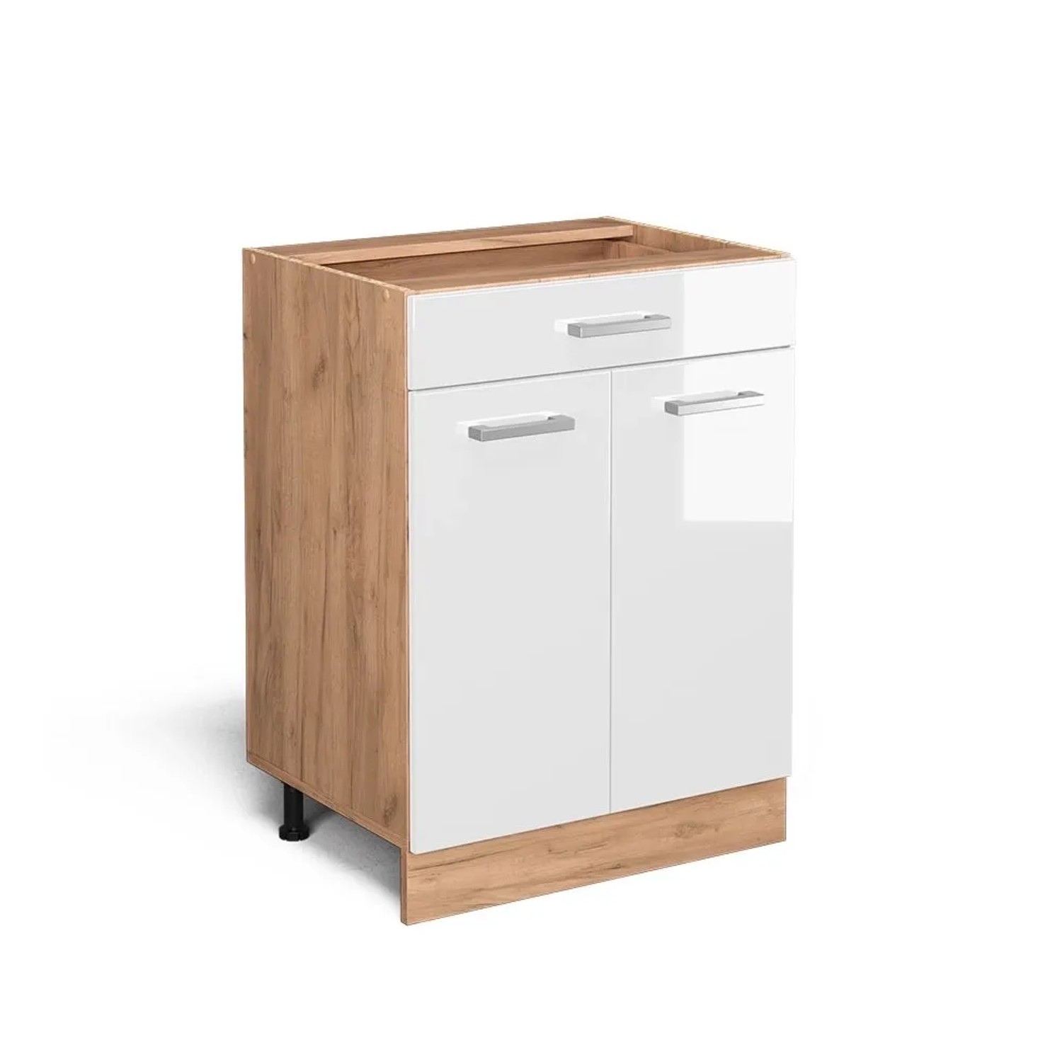 Vicco Küchenunterschrank R-Line Weiß Hochglanz Goldkraft Eiche 60 cm mit Schublade ohne Arbeitsplatte
