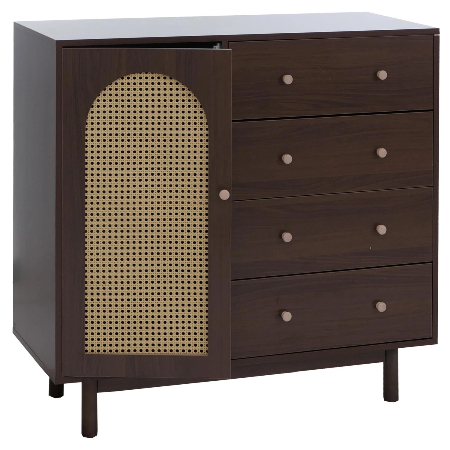 MCW Kommode P52 Poly-Rattan MDF Melamin 95x100x40cm Walnuss-Optik