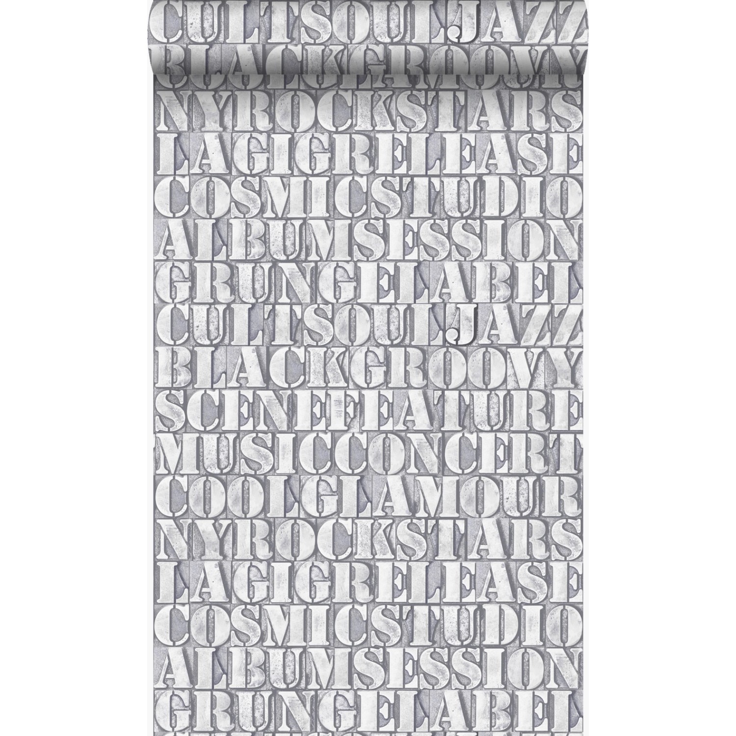 Origin Luxury Wallcoverings Tapete Alte Eiserne Druckbuchstaben Hellgrau 53 günstig online kaufen