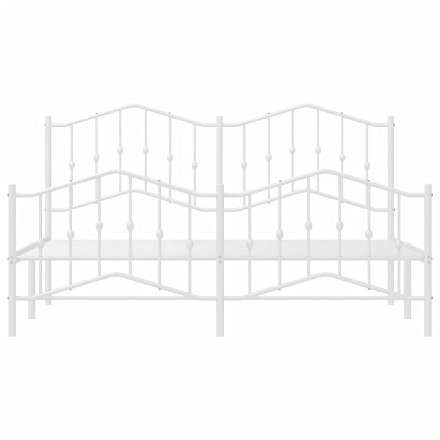 Weißes Metall Bettgestell mit Kopf- und Fußteil im klassischen Design.