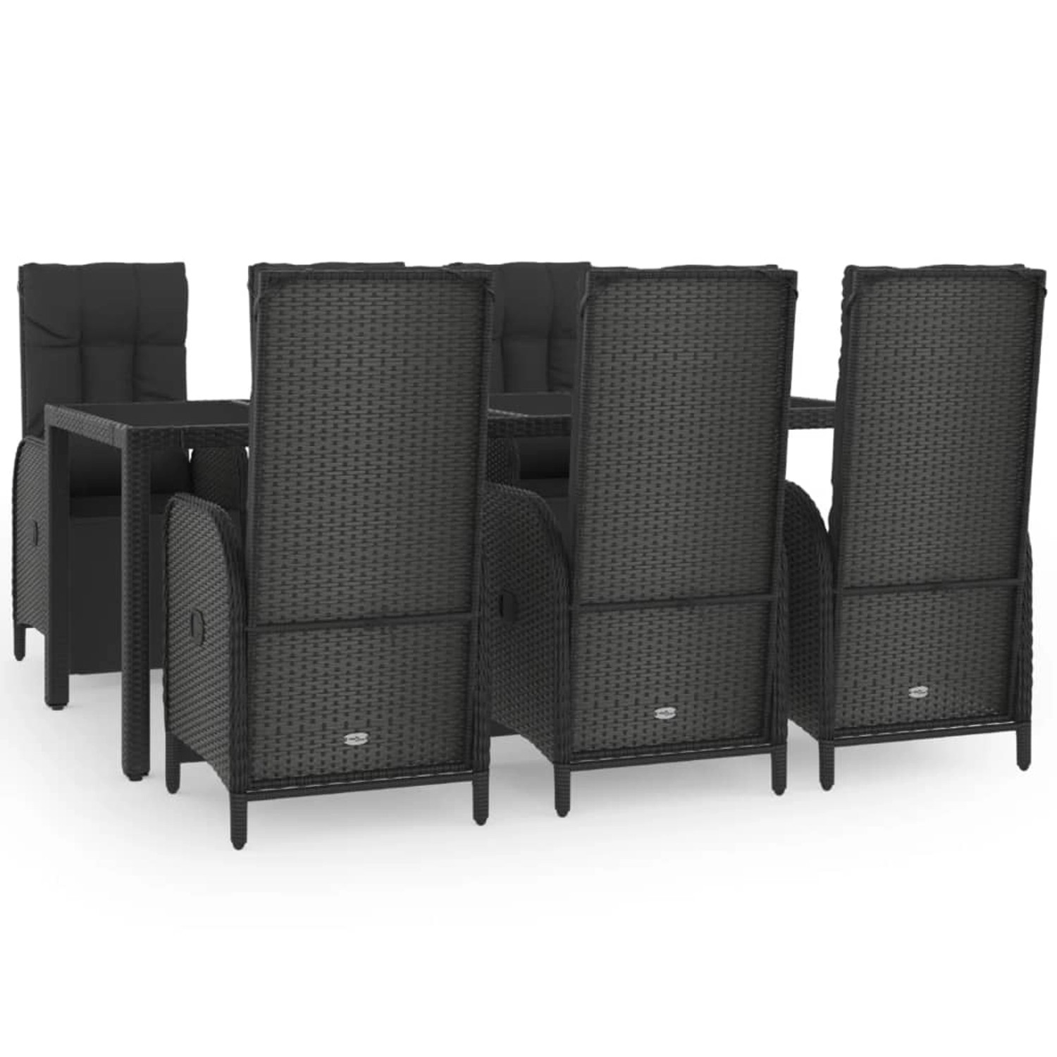 vidaXL 7-Tlg Garten-Essgruppe mit Kissen Schwarz Poly Rattan 3185063