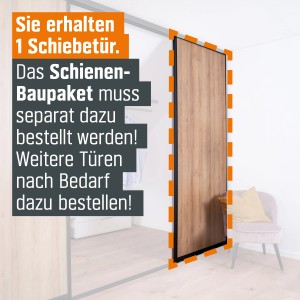 Schiebetür-Baupaket Eiche Country Dekor, Profil schwarz, max. 1022x2600mm. Für begehbare Schränke & Raumteiler.