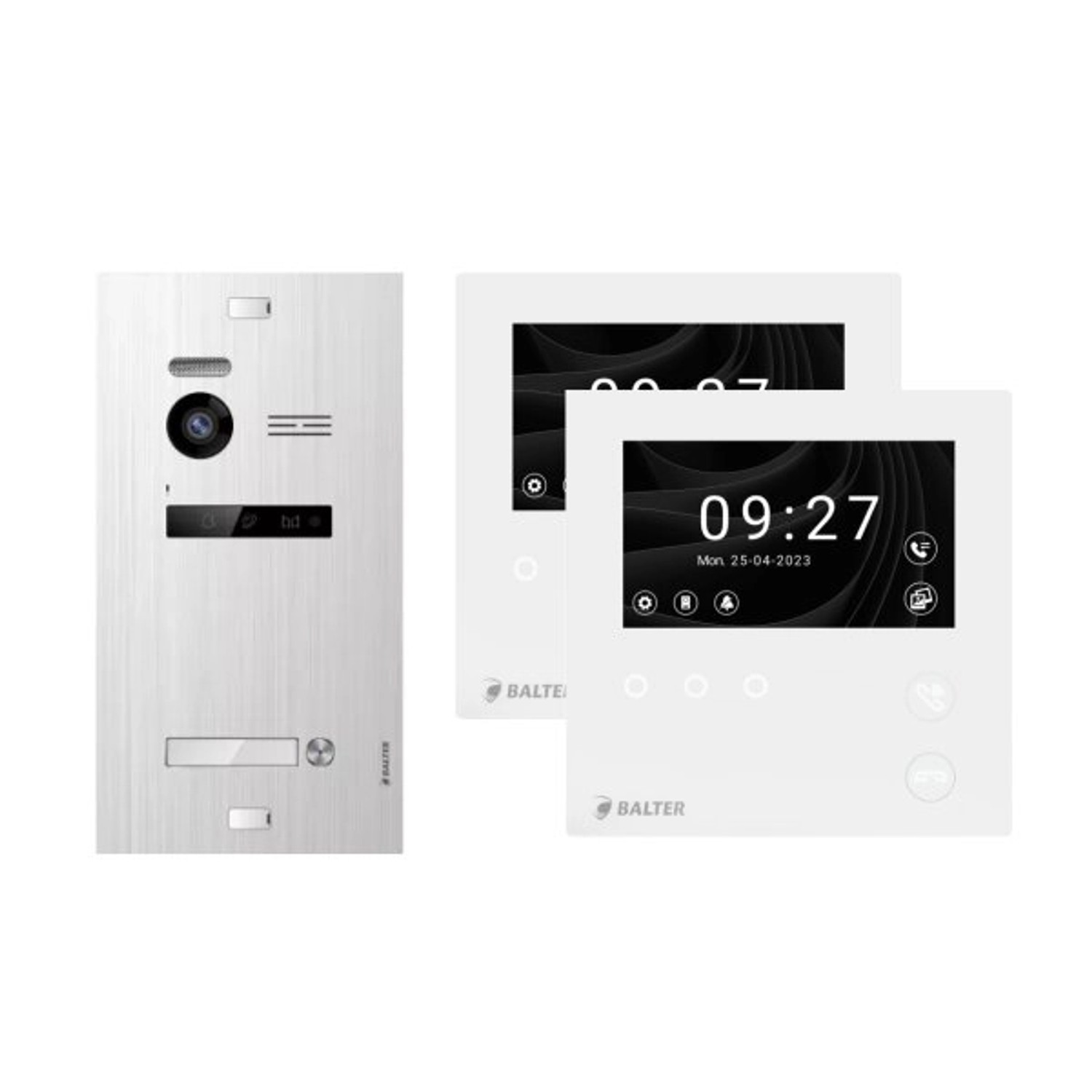 Balter Evo-HD-Mini Video Türsprechanlage Komplettsystem für 1-Familienhaus mit 2x 4,3 Zoll WiFi Monitor Silber
